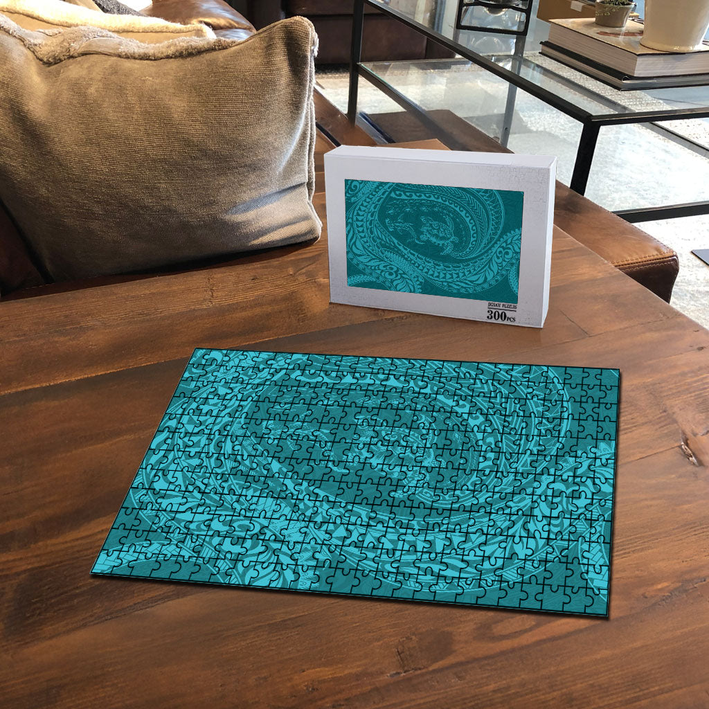Hawaiian Turtle and Shark Puzzle Kakau Tribal with Polynesian Pattern Turquoise Color LT03 - Polynesian Pride