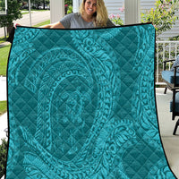 Hawaiian Turtle and Shark Quilt Kakau Tribal with Polynesian Pattern Turquoise Color LT03 Turquoise - Polynesian Pride