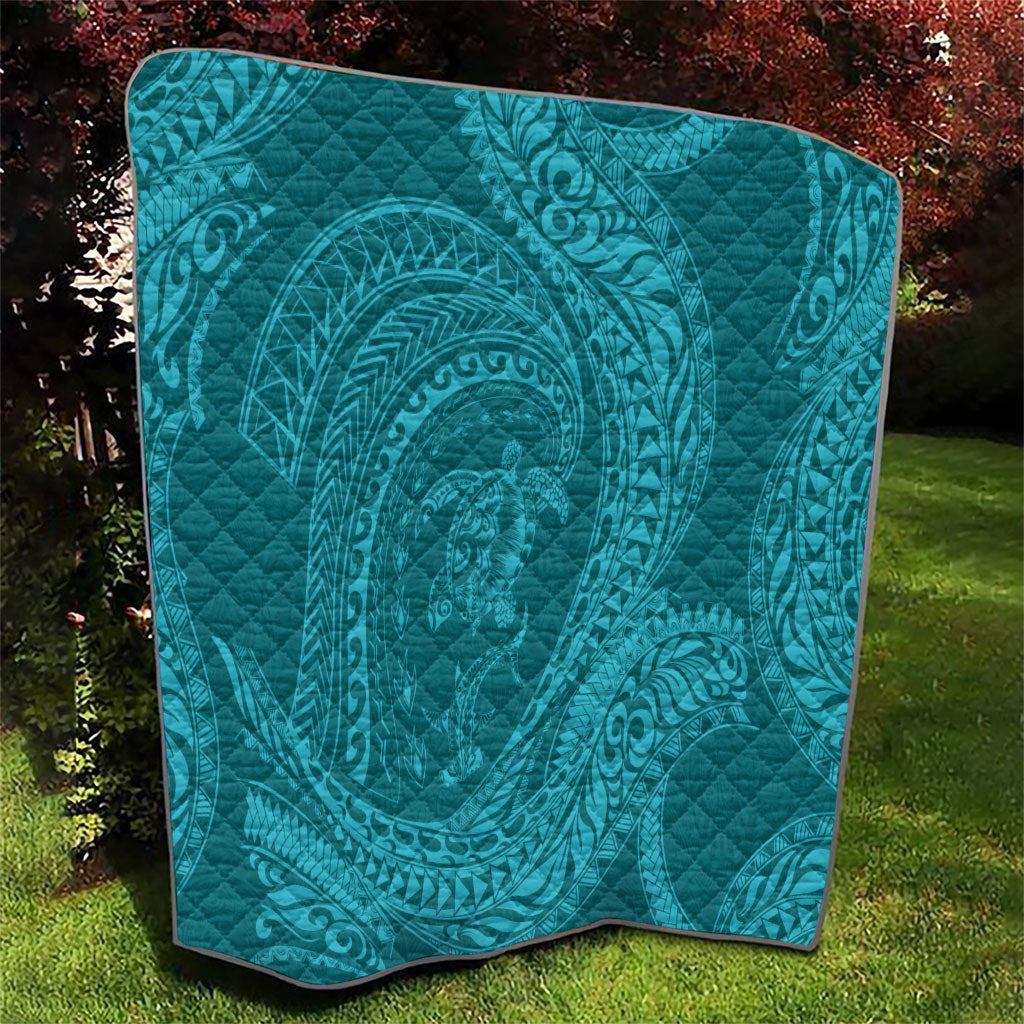 Hawaiian Turtle and Shark Quilt Kakau Tribal with Polynesian Pattern Turquoise Color LT03 - Polynesian Pride