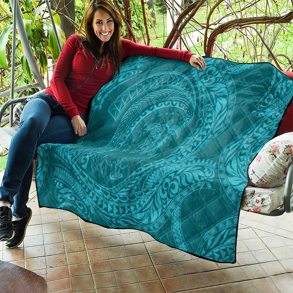 Hawaiian Turtle and Shark Quilt Kakau Tribal with Polynesian Pattern Turquoise Color LT03 - Polynesian Pride