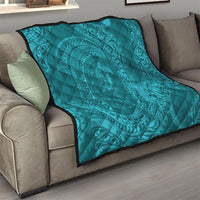Hawaiian Turtle and Shark Quilt Kakau Tribal with Polynesian Pattern Turquoise Color LT03 - Polynesian Pride