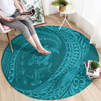 Hawaiian Turtle and Shark Round Carpet Kakau Tribal with Polynesian Pattern Turquoise Color LT03 - Polynesian Pride