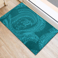 Hawaiian Turtle and Shark Rubber Doormat Kakau Tribal with Polynesian Pattern Turquoise Color LT03 - Polynesian Pride