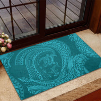 Hawaiian Turtle and Shark Rubber Doormat Kakau Tribal with Polynesian Pattern Turquoise Color LT03 - Polynesian Pride