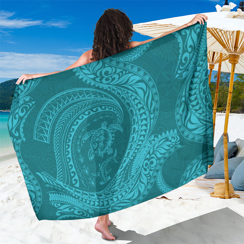 Hawaiian Turtle and Shark Sarong Kakau Tribal with Polynesian Pattern Turquoise Color LT03 One Size 44 x 66 inches Turquoise - Polynesian Pride