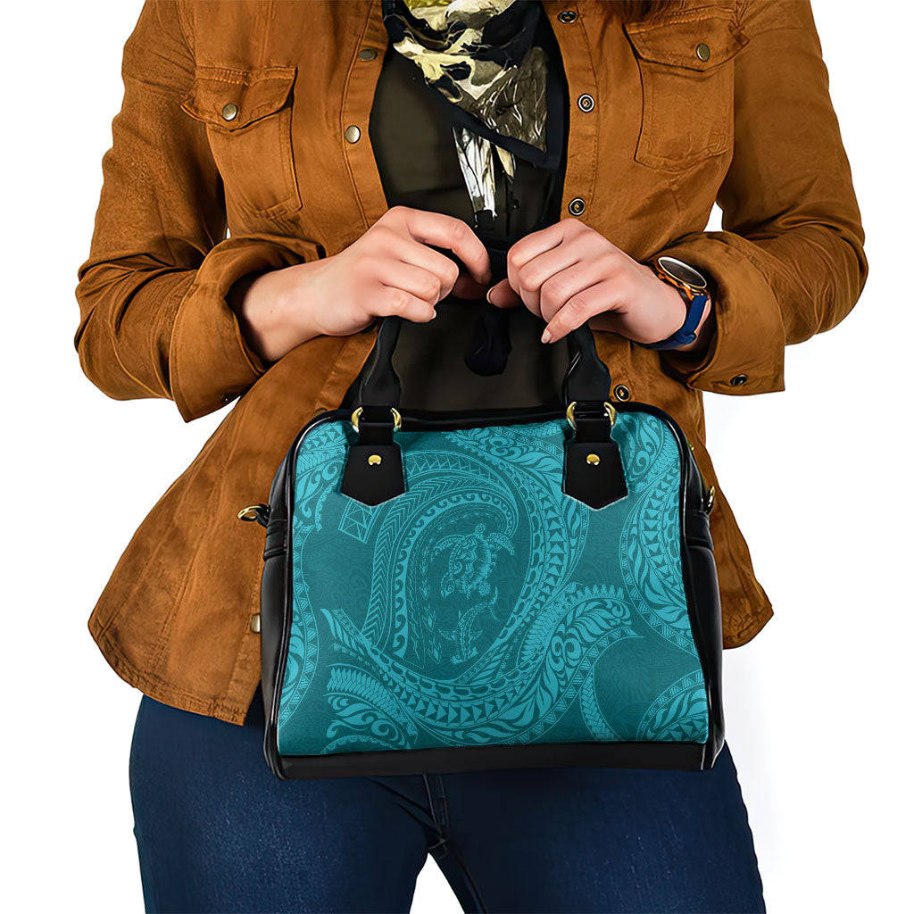 Hawaiian Turtle and Shark Shoulder Handbag Kakau Tribal with Polynesian Pattern Turquoise Color LT03 - Polynesian Pride