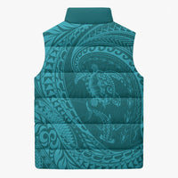 Hawaiian Turtle and Shark Sleeveless Puffer Jacket Kakau Tribal with Polynesian Pattern Turquoise Color LT03 - Polynesian Pride