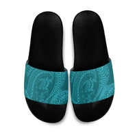 Hawaiian Turtle and Shark Slide Sandals Kakau Tribal with Polynesian Pattern Turquoise Color LT03 Turquoise - Polynesian Pride