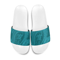 Hawaiian Turtle and Shark Slide Sandals Kakau Tribal with Polynesian Pattern Turquoise Color LT03 Turquoise - Polynesian Pride
