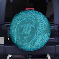 Hawaiian Turtle and Shark Spare Tire Cover Kakau Tribal with Polynesian Pattern Turquoise Color LT03 No hole Turquoise - Polynesian Pride