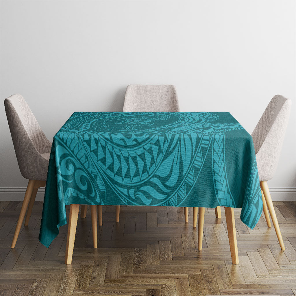 Hawaiian Turtle and Shark Tablecloth Kakau Tribal with Polynesian Pattern Turquoise Color LT03 - Polynesian Pride