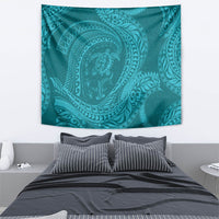 Hawaiian Turtle and Shark Tapestry Kakau Tribal with Polynesian Pattern Turquoise Color LT03 - Polynesian Pride