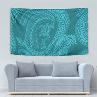 Hawaiian Turtle and Shark Tapestry Kakau Tribal with Polynesian Pattern Turquoise Color LT03 - Polynesian Pride