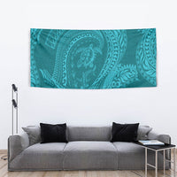 Hawaiian Turtle and Shark Tapestry Kakau Tribal with Polynesian Pattern Turquoise Color LT03 - Polynesian Pride