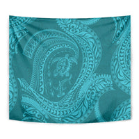 Hawaiian Turtle and Shark Tapestry Kakau Tribal with Polynesian Pattern Turquoise Color LT03 - Polynesian Pride