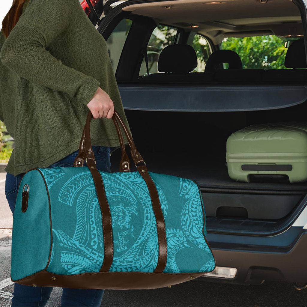 Hawaiian Turtle and Shark Travel Bag Kakau Tribal with Polynesian Pattern Turquoise Color LT03 - Polynesian Pride