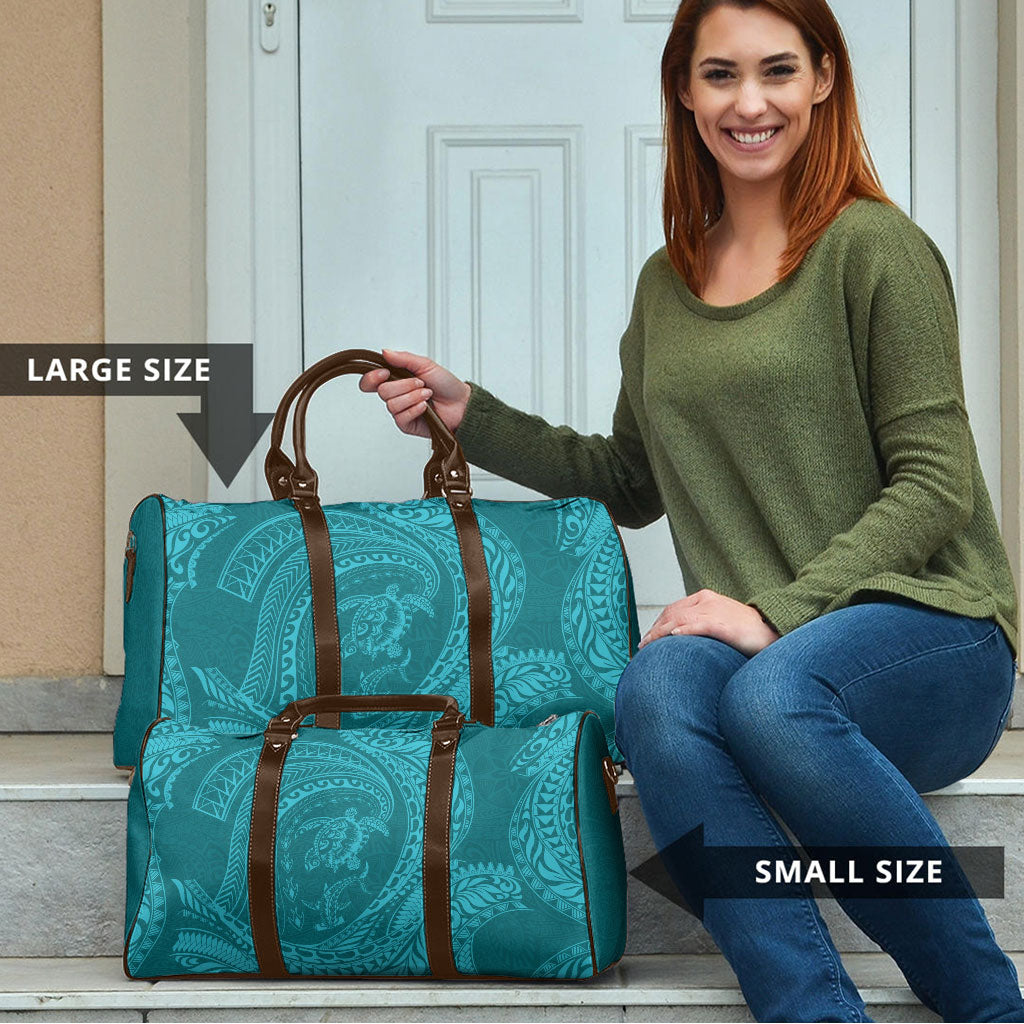 Hawaiian Turtle and Shark Travel Bag Kakau Tribal with Polynesian Pattern Turquoise Color LT03 - Polynesian Pride