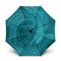 Hawaiian Turtle and Shark Umbrella Kakau Tribal with Polynesian Pattern Turquoise Color LT03 One Size Folded 11.42 inch Opened Diameter 37.4 inch Turquoise - Polynesian Pride