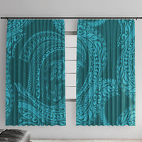 Hawaiian Turtle and Shark Window Curtain Kakau Tribal with Polynesian Pattern Turquoise Color LT03 With Hooks Turquoise - Polynesian Pride