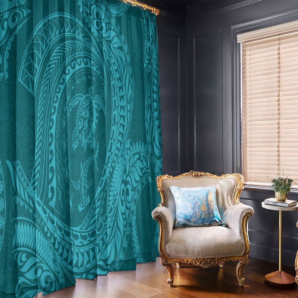 Hawaiian Turtle and Shark Window Curtain Kakau Tribal with Polynesian Pattern Turquoise Color LT03 - Polynesian Pride