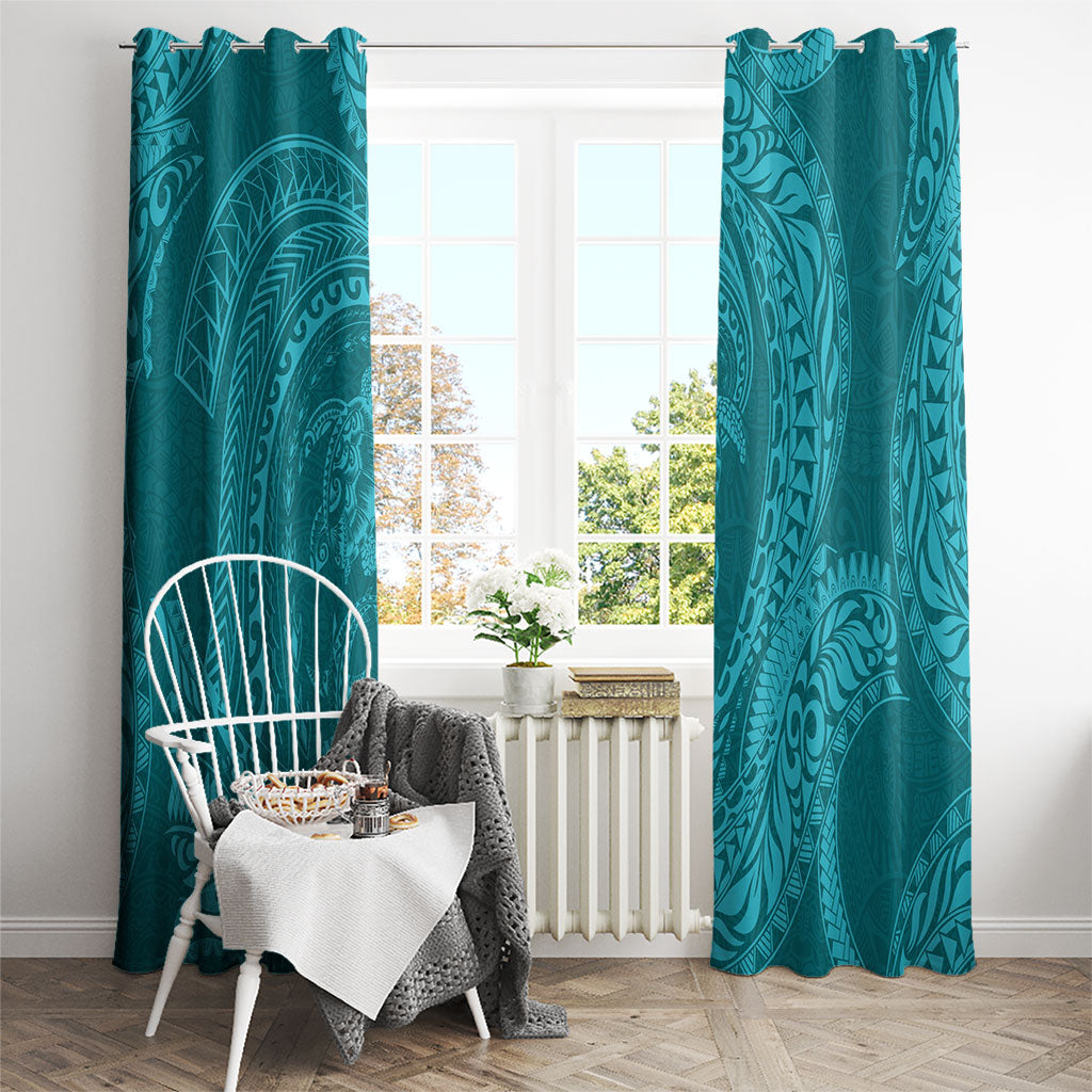 Hawaiian Turtle and Shark Window Curtain Kakau Tribal with Polynesian Pattern Turquoise Color LT03 - Polynesian Pride