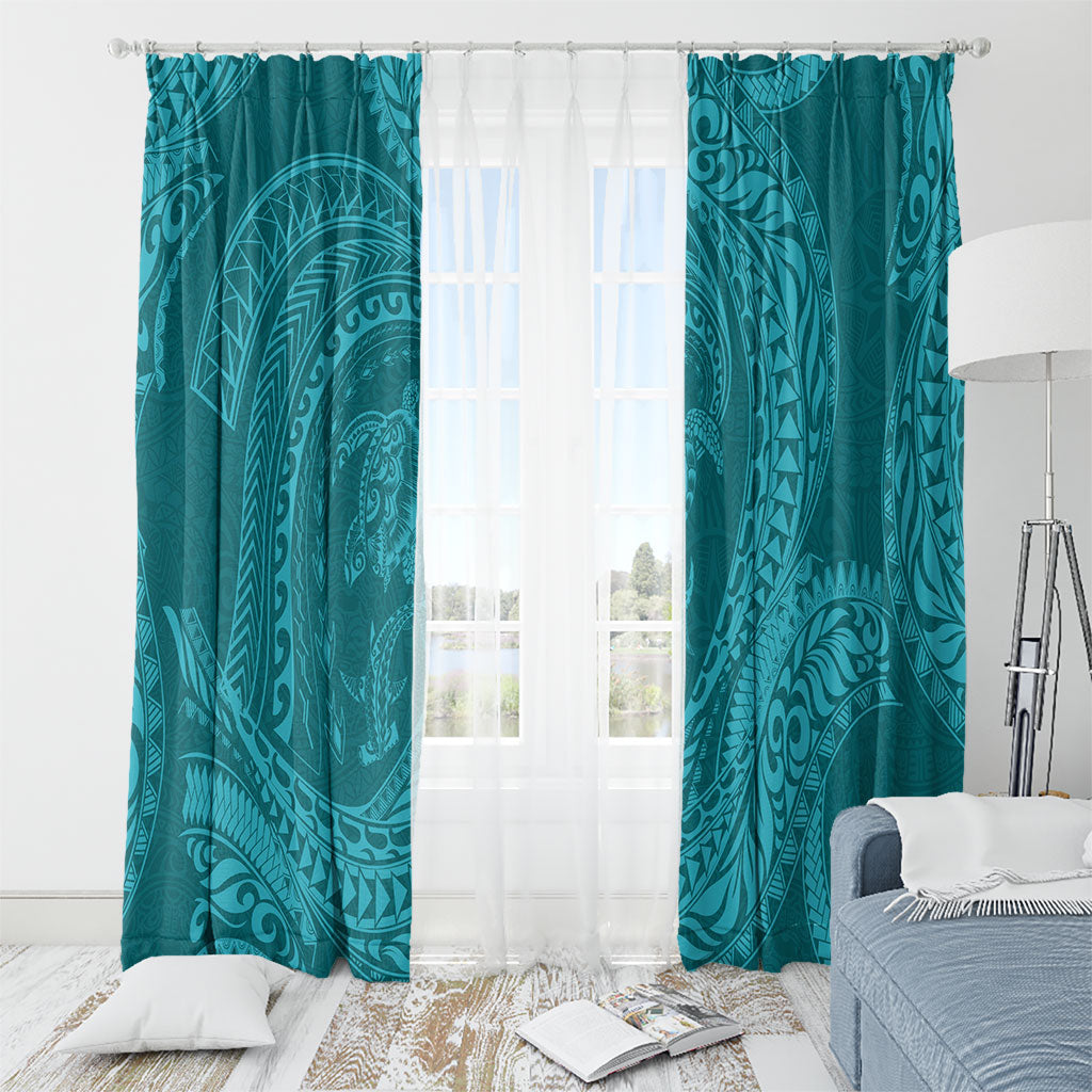 Hawaiian Turtle and Shark Window Curtain Kakau Tribal with Polynesian Pattern Turquoise Color LT03 - Polynesian Pride