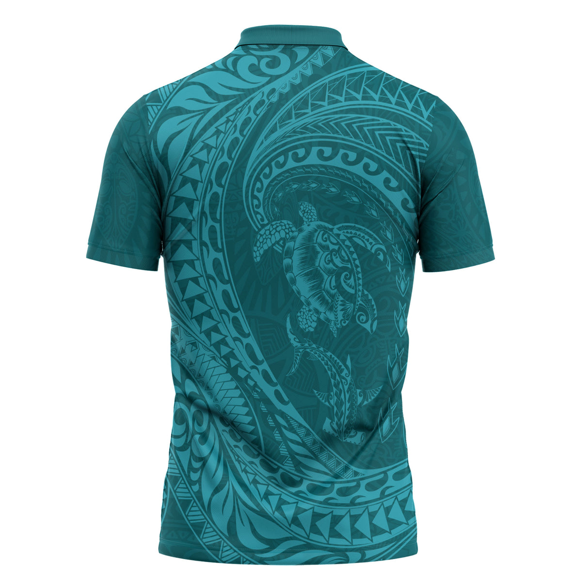 Hawaiian Turtle and Shark Zipper Polo Shirt Kakau Tribal with Polynesian Pattern Turquoise Color LT03 - Polynesian Pride