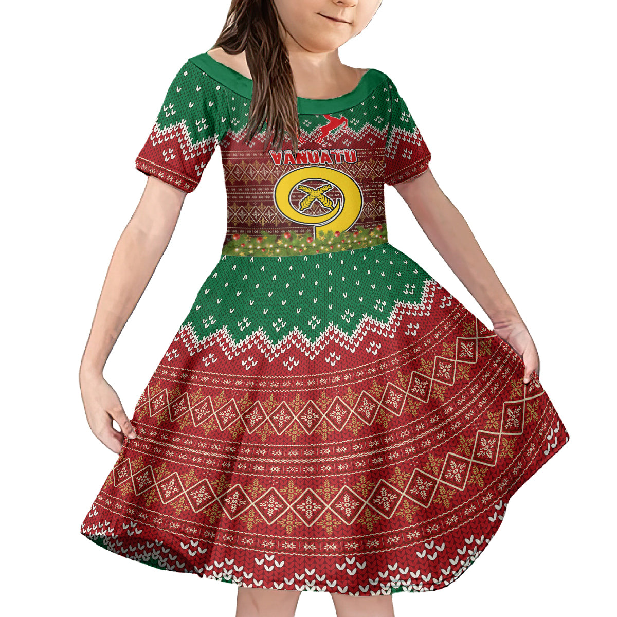 Vanuatu Christmas Kid Short Sleeve Dress Pig Tusk Beautiful Merry Xmas Snowflake LT03 KID Red - Polynesian Pride