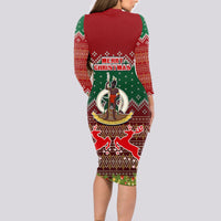 Vanuatu Christmas Long Sleeve Bodycon Dress Pig Tusk Beautiful Merry Xmas Snowflake LT03 - Polynesian Pride