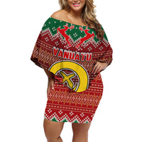 Vanuatu Christmas Off Shoulder Short Dress Pig Tusk Beautiful Merry Xmas Snowflake LT03 Women Red - Polynesian Pride