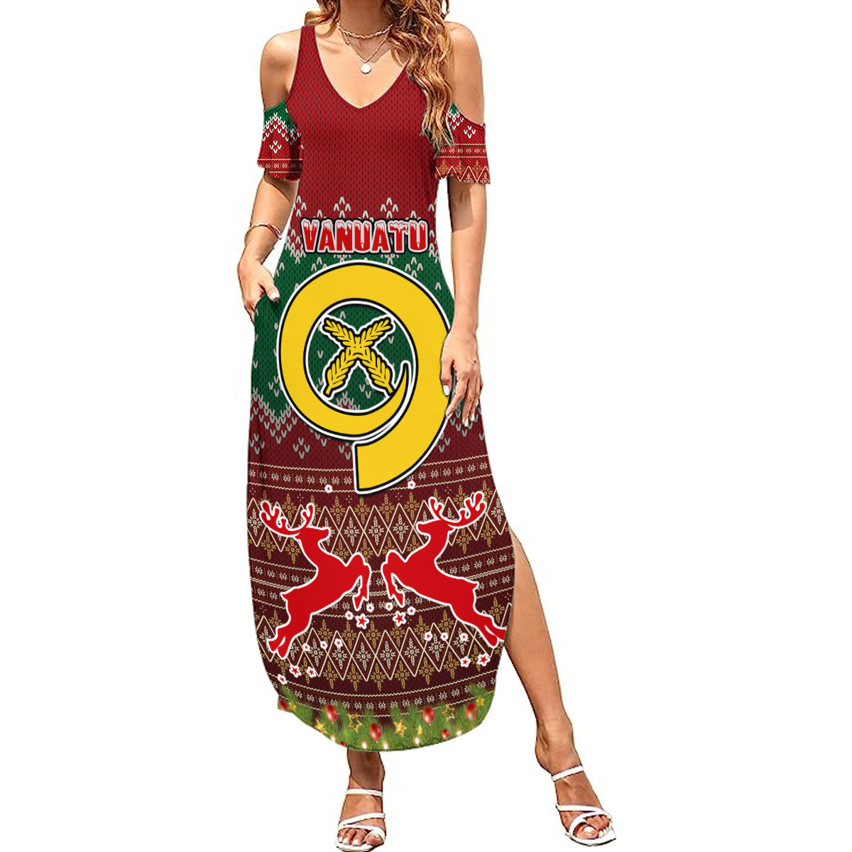 Vanuatu Christmas Summer Maxi Dress Pig Tusk Beautiful Merry Xmas Snowflake LT03 Women Red - Polynesian Pride