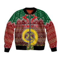 Personalised Vanuatu Christmas Bomber Jacket Pig Tusk Beautiful Merry Xmas Snowflake LT03 Unisex Red - Polynesian Pride