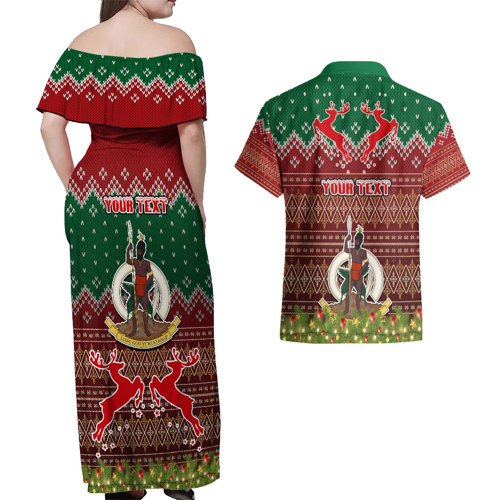 Personalised Vanuatu Christmas Couples Matching Off Shoulder Maxi Dress and Hawaiian Shirt Pig Tusk Beautiful Merry Xmas Snowflake LT03 - Polynesian Pride
