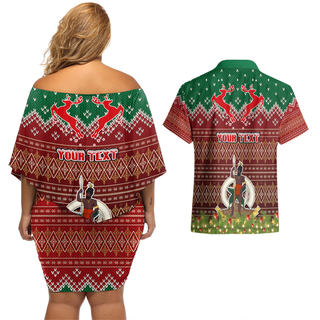 Personalised Vanuatu Christmas Couples Matching Off Shoulder Short Dress and Hawaiian Shirt Pig Tusk Beautiful Merry Xmas Snowflake LT03 - Polynesian Pride