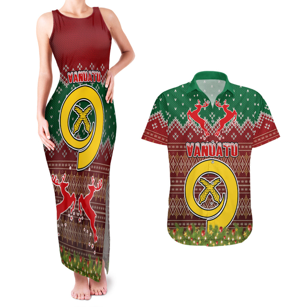 Personalised Vanuatu Christmas Couples Matching Tank Maxi Dress and Hawaiian Shirt Pig Tusk Beautiful Merry Xmas Snowflake LT03 Red - Polynesian Pride