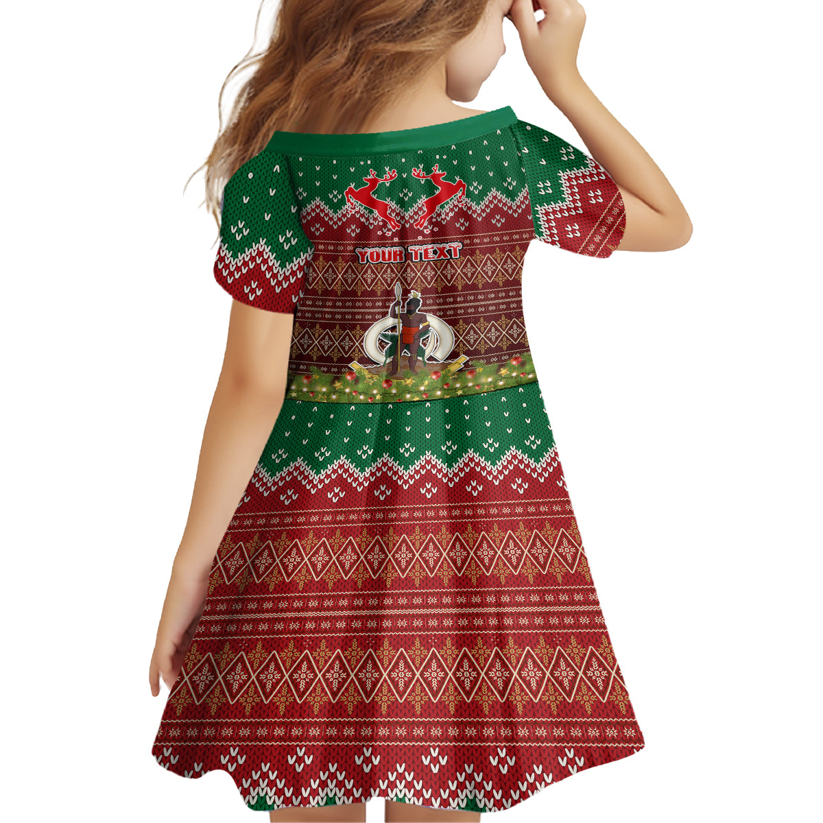Personalised Vanuatu Christmas Kid Short Sleeve Dress Pig Tusk Beautiful Merry Xmas Snowflake LT03 - Polynesian Pride