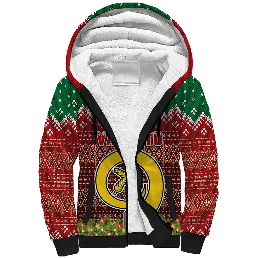 Personalised Vanuatu Christmas Sherpa Hoodie Pig Tusk Beautiful Merry Xmas Snowflake LT03 Unisex Red - Polynesian Pride