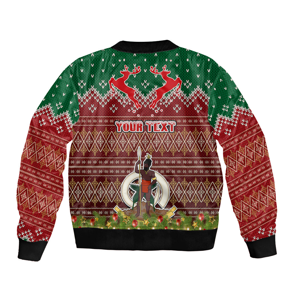 Personalised Vanuatu Christmas Sleeve Zip Bomber Jacket Pig Tusk Beautiful Merry Xmas Snowflake LT03 - Polynesian Pride