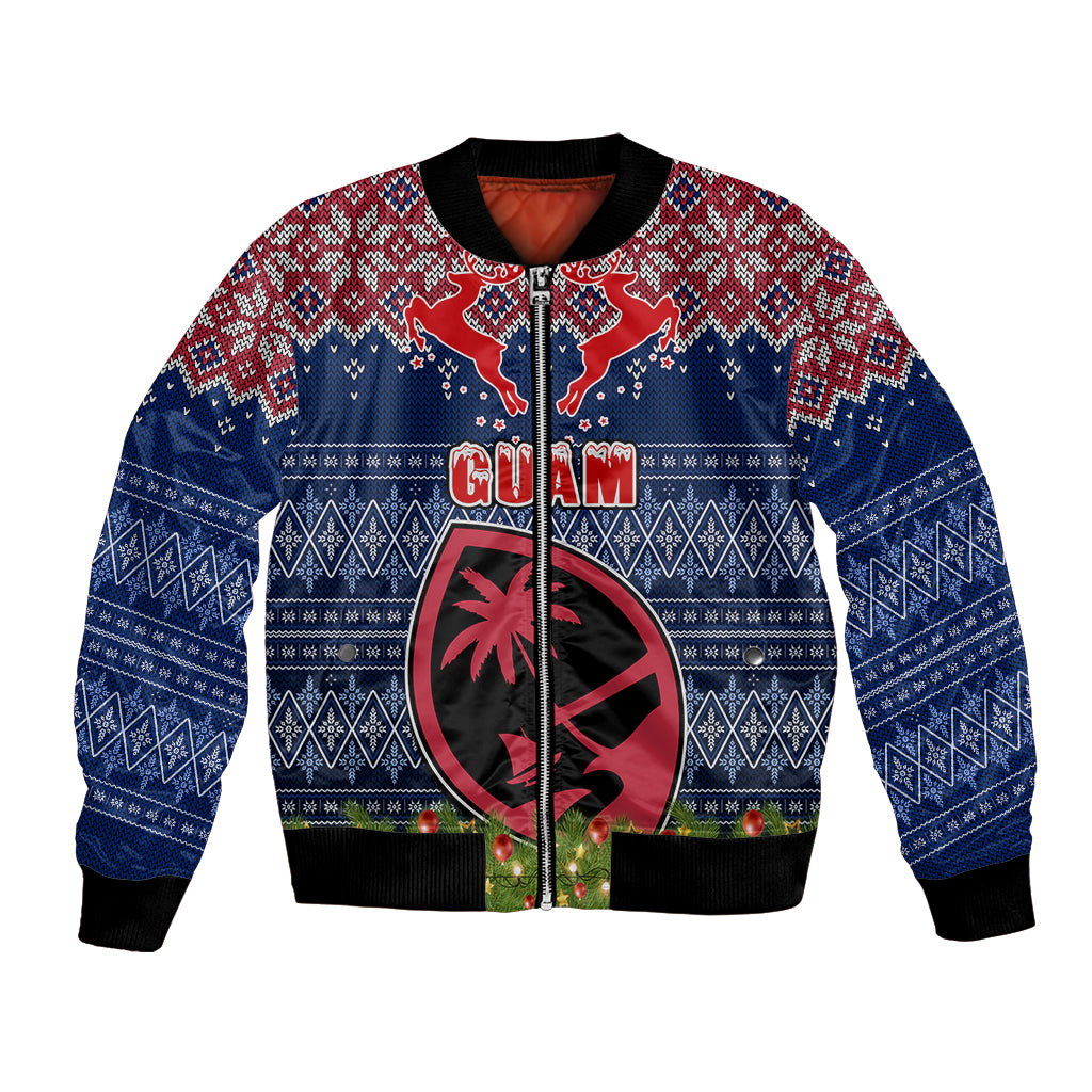 Guam Christmas Bomber Jacket Chamorro Guam Tattoos Beautiful Merry Xmas Snowflake LT03 Unisex Blue - Polynesian Pride