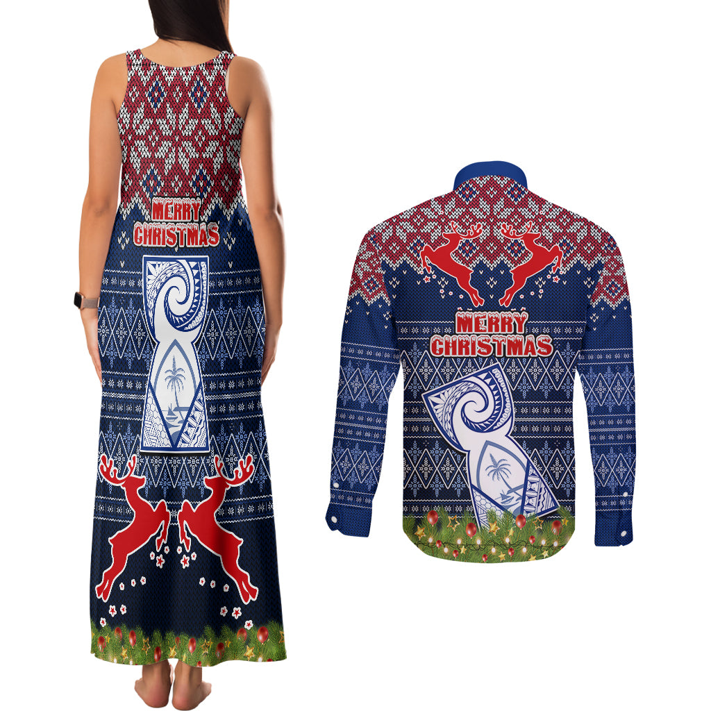 Guam Christmas Couples Matching Tank Maxi Dress and Long Sleeve Button Shirts Chamorro Guam Tattoos Beautiful Merry Xmas Snowflake LT03 - Polynesian Pride