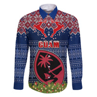 Guam Christmas Family Matching Long Sleeve Bodycon Dress and Hawaiian Shirt Chamorro Guam Tattoos Beautiful Merry Xmas Snowflake LT03 Dad's Shirt - Long Sleeve Blue - Polynesian Pride