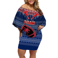 Guam Christmas Family Matching Off Shoulder Short Dress and Hawaiian Shirt Chamorro Guam Tattoos Beautiful Merry Xmas Snowflake LT03 Mom's Dress Blue - Polynesian Pride