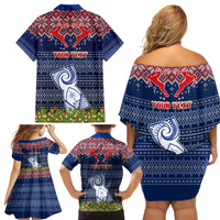 Personalised Guam Christmas Family Matching Off Shoulder Short Dress and Hawaiian Shirt Chamorro Guam Tattoos Beautiful Merry Xmas Snowflake LT03 - Polynesian Pride