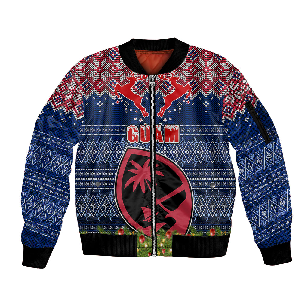 Personalised Guam Christmas Sleeve Zip Bomber Jacket Chamorro Guam Tattoos Beautiful Merry Xmas Snowflake LT03 Unisex Blue - Polynesian Pride