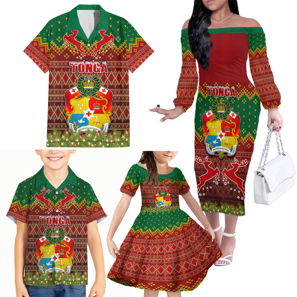 Tonga Christmas Family Matching Off Shoulder Long Sleeve Dress and Hawaiian Shirt Coat of Arms and Map Beautiful Merry Xmas Snowflake LT03 - Polynesian Pride