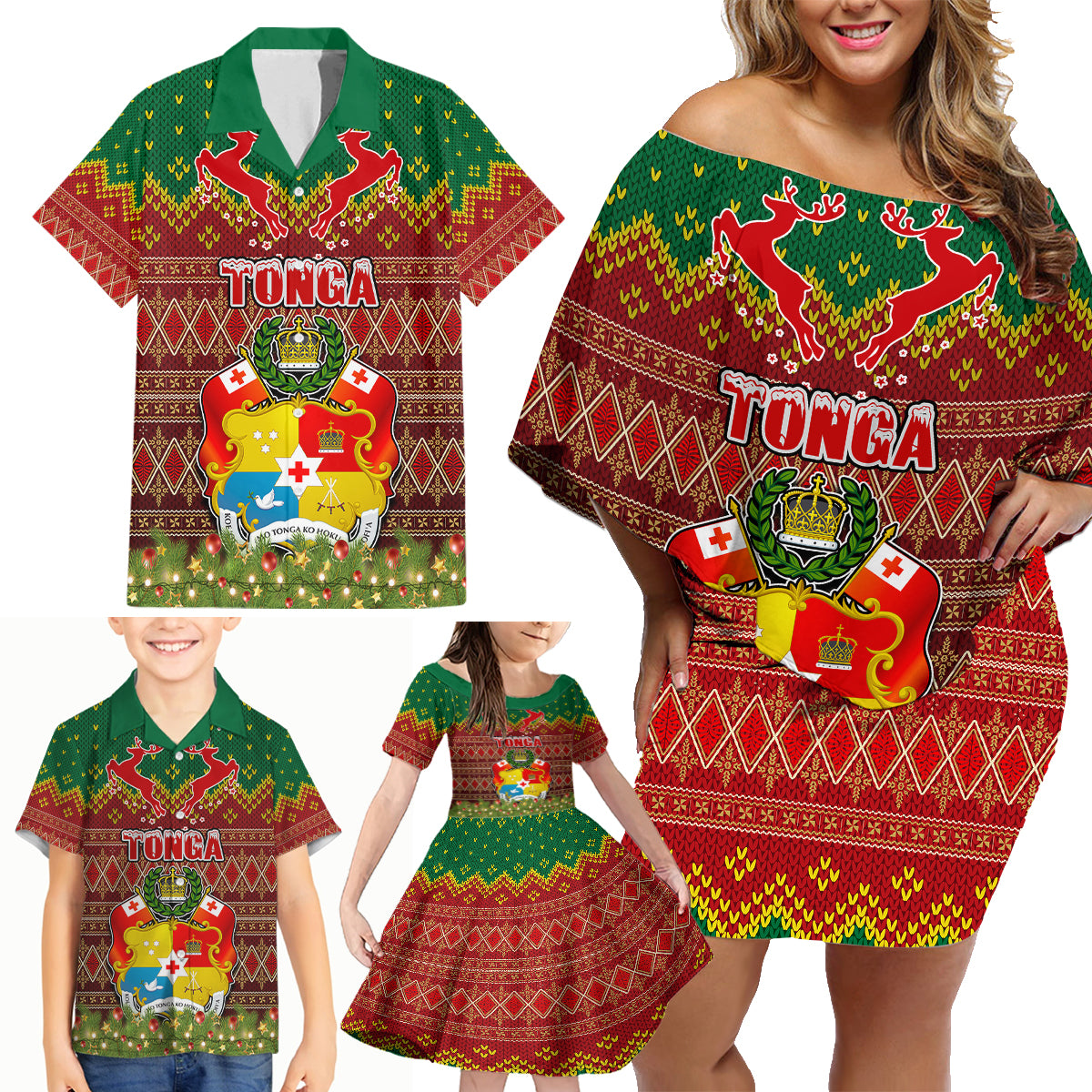 Tonga Christmas Family Matching Off Shoulder Short Dress and Hawaiian Shirt Coat of Arms and Map Beautiful Merry Xmas Snowflake LT03 - Polynesian Pride