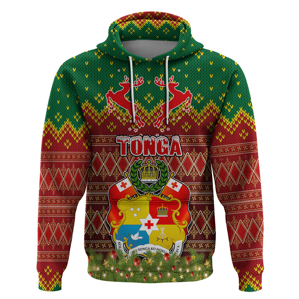 Tonga Christmas Hoodie Coat of Arms and Map Beautiful Merry Xmas Snowflake LT03 Red - Polynesian Pride