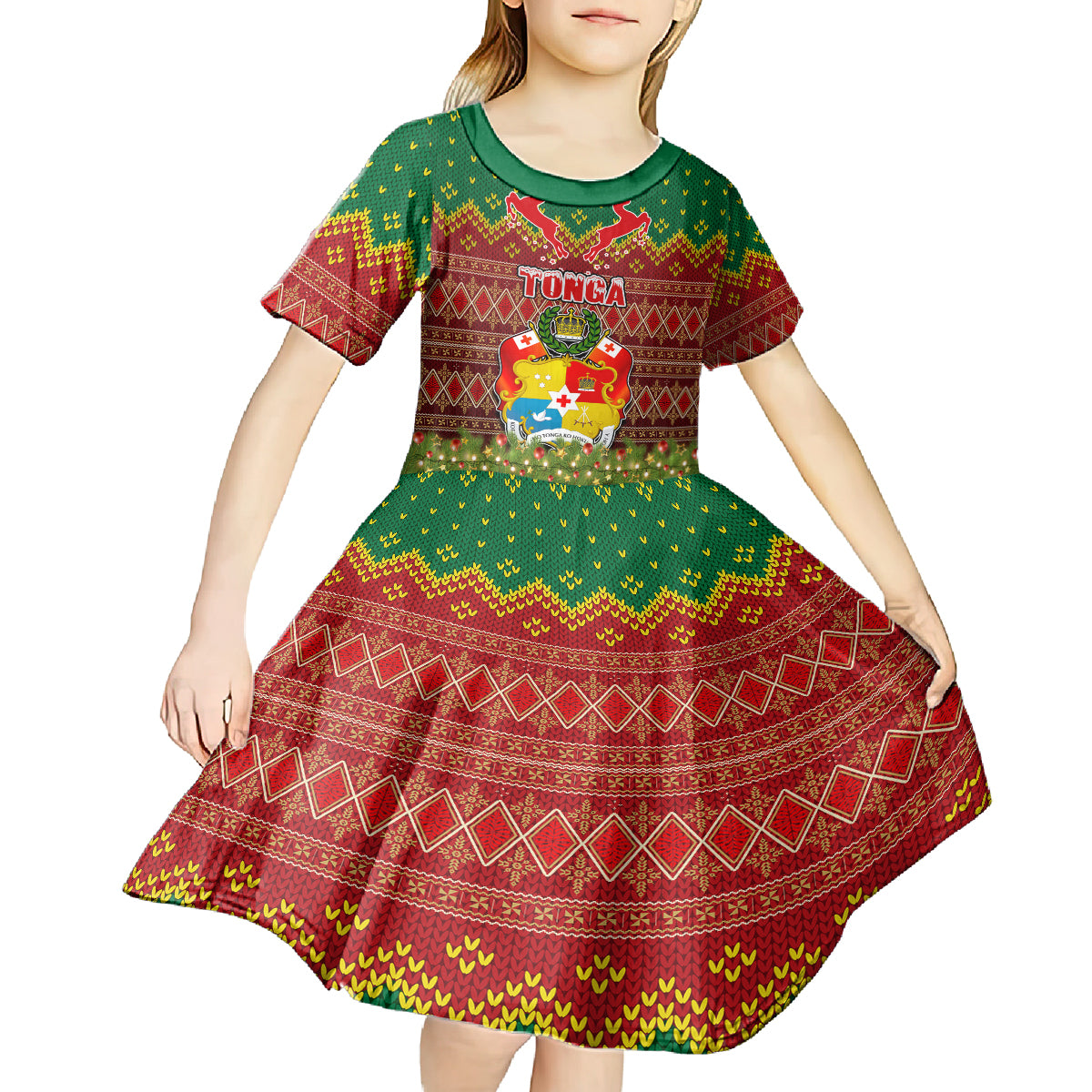 Tonga Christmas Kid Short Sleeve Dress Coat of Arms and Map Beautiful Merry Xmas Snowflake LT03 - Polynesian Pride