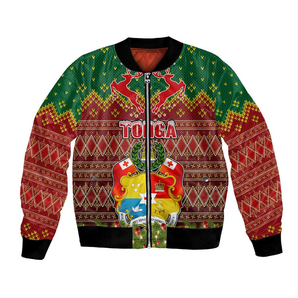 Personalised Tonga Christmas Bomber Jacket Coat of Arms and Map Beautiful Merry Xmas Snowflake LT03 Unisex Red - Polynesian Pride