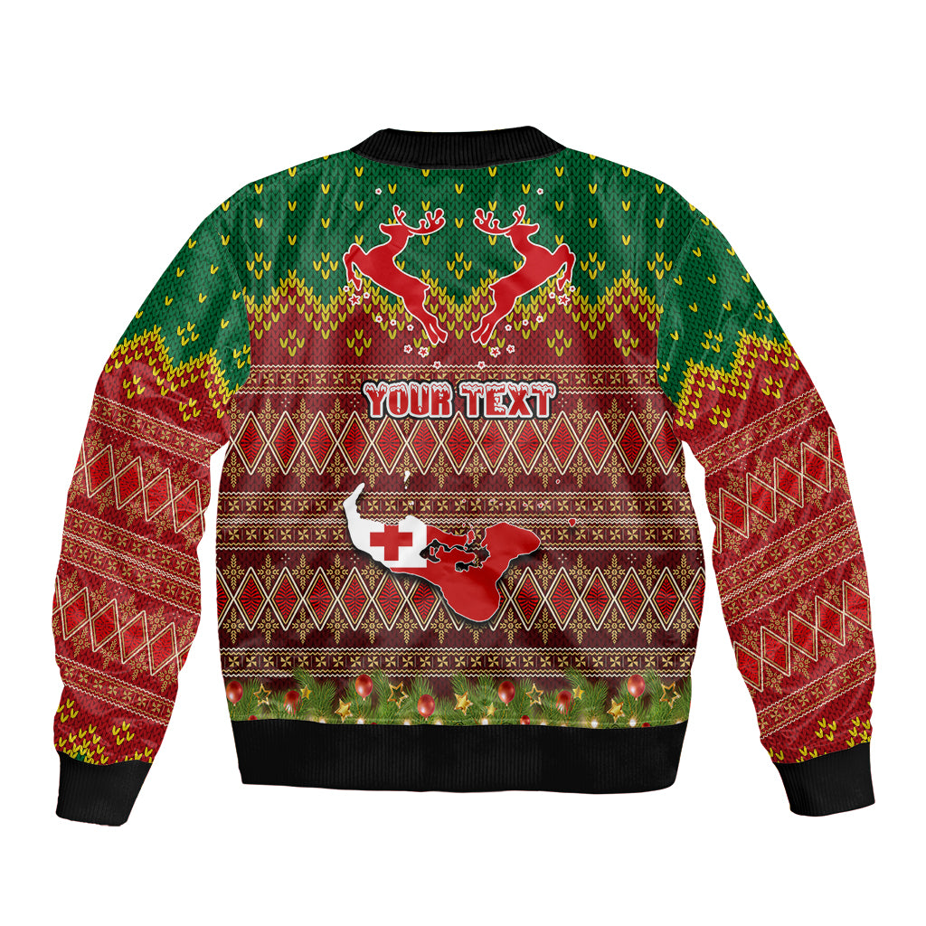 Personalised Tonga Christmas Bomber Jacket Coat of Arms and Map Beautiful Merry Xmas Snowflake LT03 - Polynesian Pride